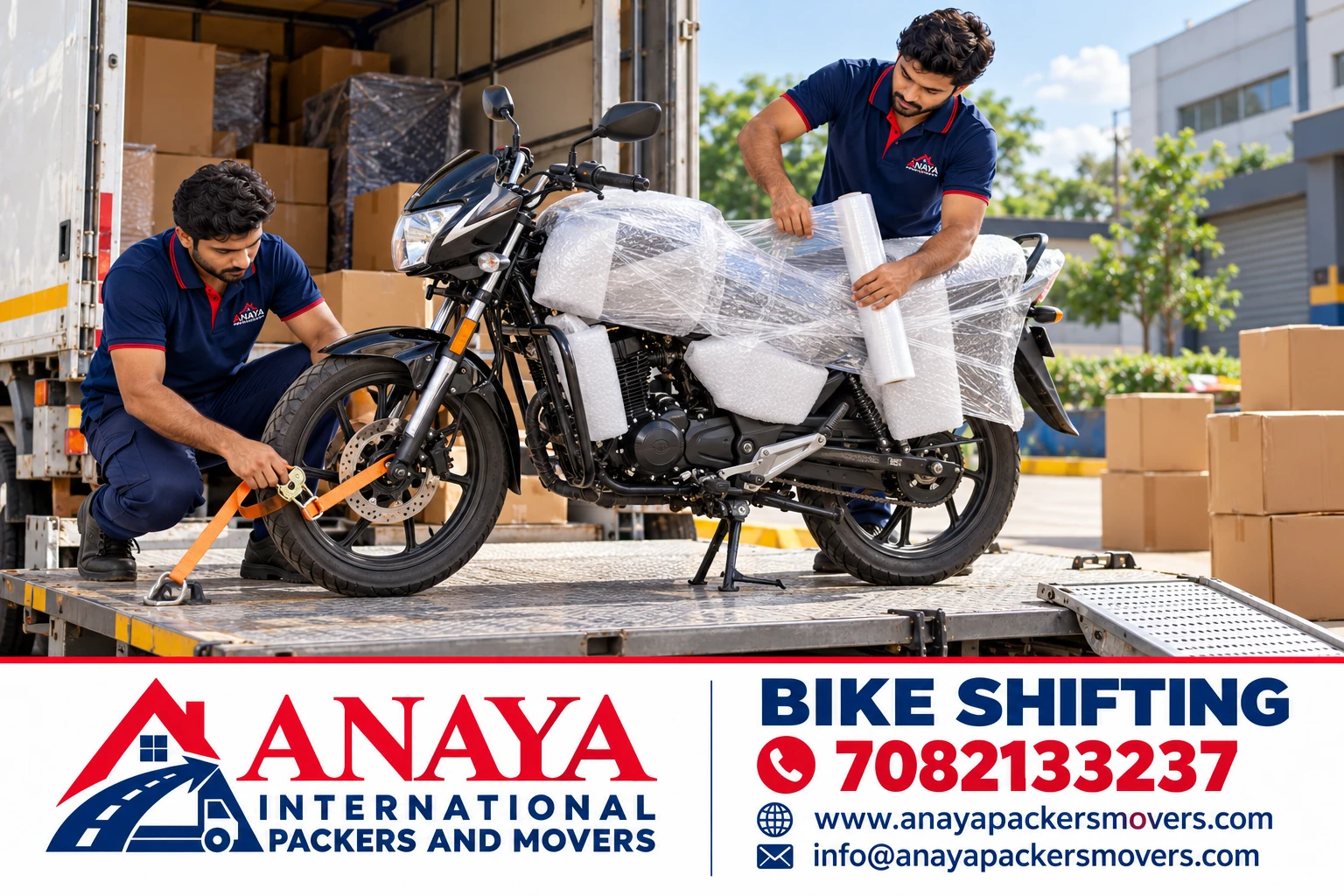 A motorbike protected and secured for transportation