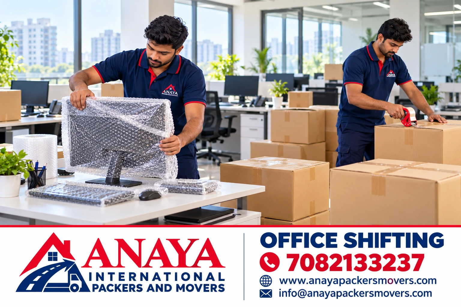 Office equipment and workstations prepared for relocation