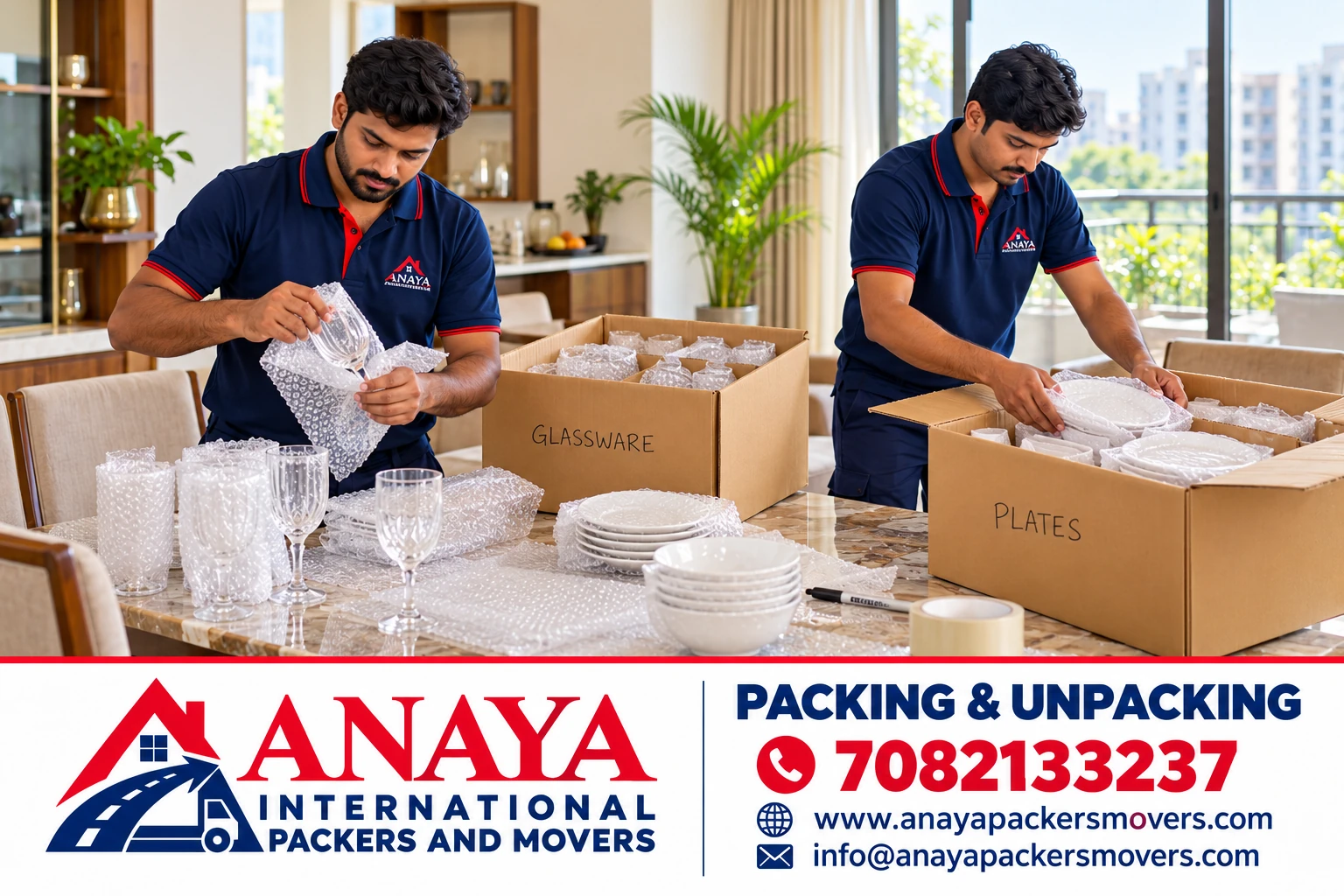 Packing and unpacking household goods with protective materials